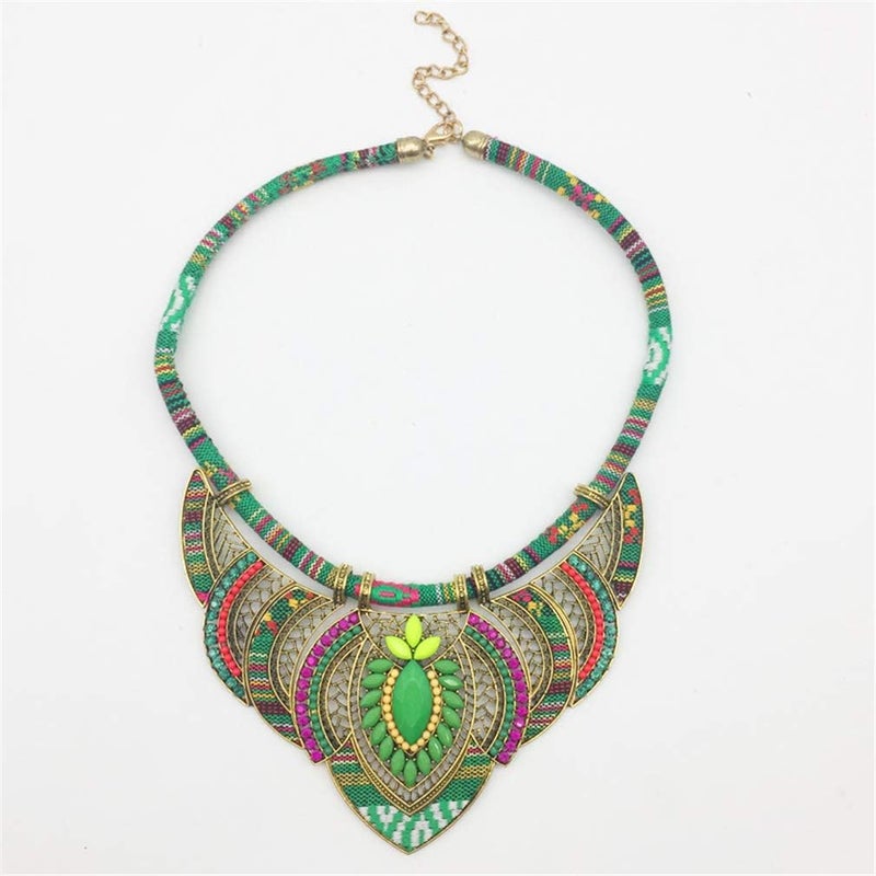 YAZILIND Ethnic Style Chunky Colorful Collar Festival Tribal Beaded Bib Choker Costume Necklace - Image 2